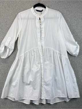 Zara white cotton Poplin mini dress Size M Button Down Cottagecore Cowgirl Boho